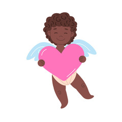 Isolated black african cupid with big heart