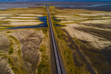 Landscapes and motorways of Iceland, taken with drone