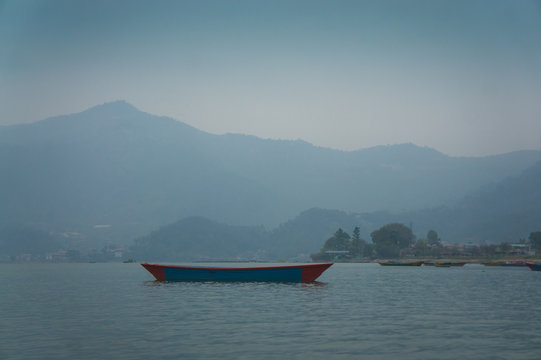 Phewa lake. Pokhara, Nepal with Annapurna range in background.