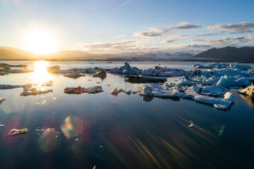 Glacier lagoon in Iceland suring the sunset