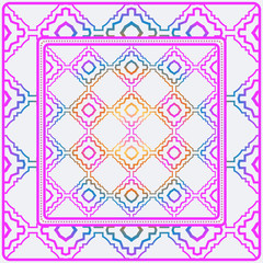 Design Of A Scarf With A Geometric Pattern . Vector Illustration. For Print Bandana, Shawl, Carpet, Tablecloth, Bed Cloth, Fashion. Rainbow color