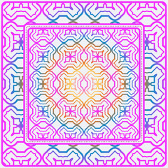 Design Of A Scarf With A Geometric Pattern . Vector Illustration. For Print Bandana, Shawl, Carpet, Tablecloth, Bed Cloth, Fashion. Rainbow color