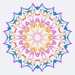 Flower Coloring Mandala. Decorative Vector Elements. Oriental Pattern. Indian, Moroccan, Mystic, Ottoman Motifs. Anti-Stress Therapy Pattern. Rainbow color