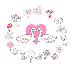 Collection of hand drawn Valentine day doodle. Valentine's day special pack design elements sets. Perfect for invitation cards and page decoration.