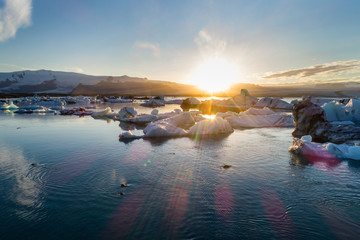 Glacier lagoon in Iceland suring the sunset