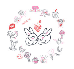 Collection of hand drawn Valentine day doodle. Valentine's day special pack design elements sets. Perfect for invitation cards and page decoration.