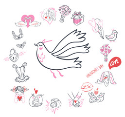 Collection of hand drawn Valentine day doodle. Valentine's day special pack design elements sets. Perfect for invitation cards and page decoration.