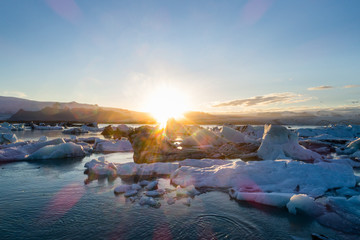 Glacier lagoon in Iceland suring the sunset