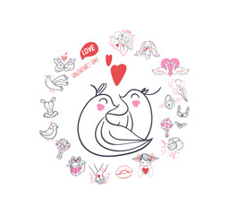 Collection of hand drawn Valentine day doodle. Valentine's day special pack design elements sets. Perfect for invitation cards and page decoration.