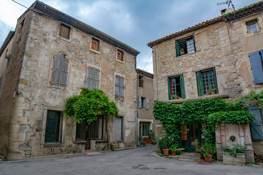 Lagrasse village in southern France on a cloudy day