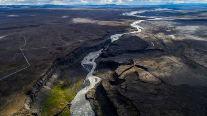 Icelandic aerial photography captured by drone.Beautiful landscape   in an area of active volcanism