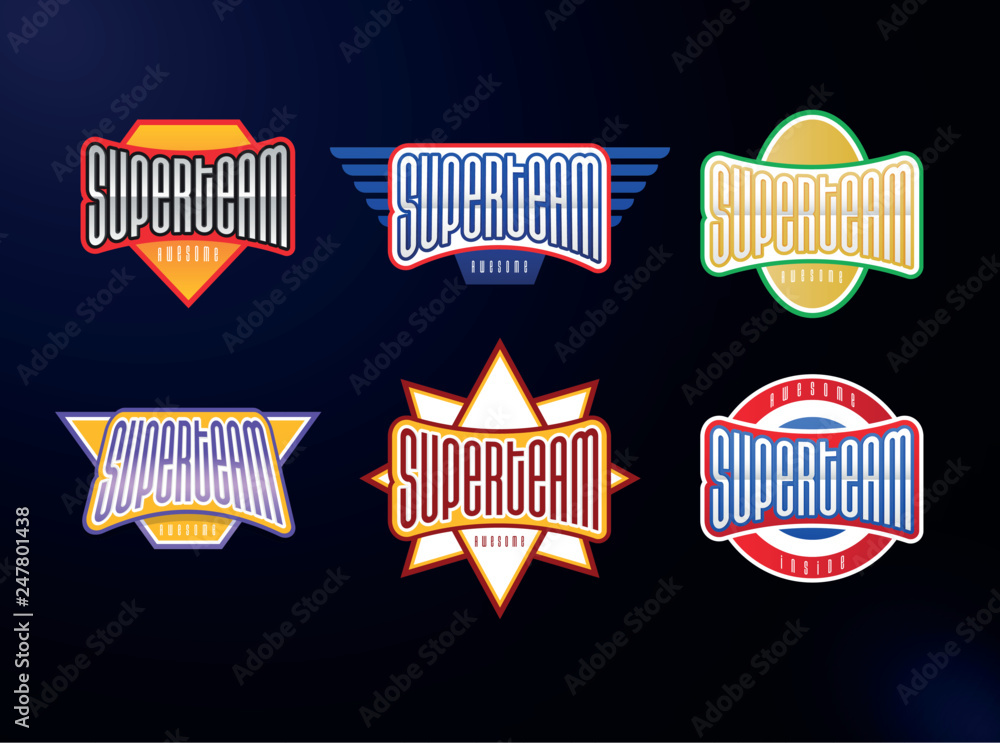 Wall mural sport emblem typography set. super team hero logotype sticker for your t-shirt. mega collection