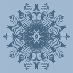 Ornamental Circle Pattern. Hand Draw Mandala. Vintage Decorative Elements. Vector Illustration. Anti-Stress Therapy Pattern. Pastel blue color.