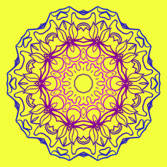 Beautiful Floral Mandala. Art Traditional, Islam, Arabic, Indian, Magazine, Elements With Mandala. Vector Illustration. Yellow purple color