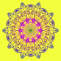 Beautiful Floral Mandala. Art Traditional, Islam, Arabic, Indian, Magazine, Elements With Mandala. Vector Illustration. Yellow purple color