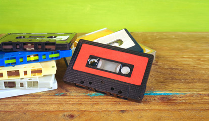 Retro cassette tape selective focus, good copy space