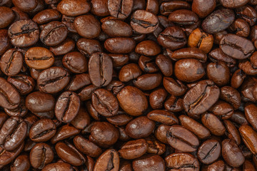 Macro of fresh roasted coffee beans