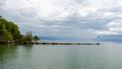 Fototapeta na wymiar A view on Lake Geneva from Preverenges, Switzerland