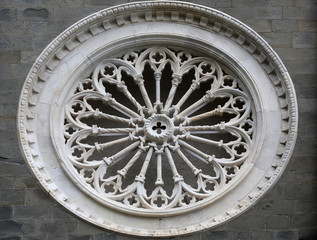 Rosette at the Church of St. John the Baptist in Riomaggiore, Liguria, Italy