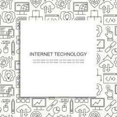 Internet technology and programming pattern with linear icons on white. Line style html, php and code background with place for text.