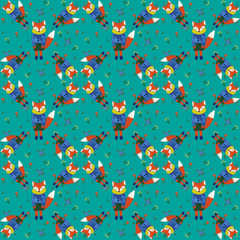 Cute hand painted fox surrounded by flowers. Seamless pattern decoration for fabric, textile, notebooks, wrapping paper