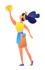 Young housewife cleaning with sponge vector illustration