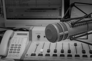 Fototapeta na wymiar Professional microphone in radio studio