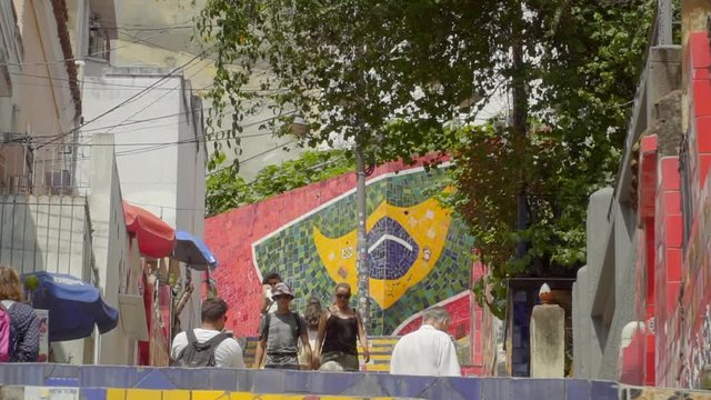 Slow motion Escadaria Selaron Stairs in Rio de Janeiro, Brazil.
