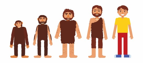 Vector set with prehistoric people. For for teaching aid, animation, explayner, infographics. Isolated on white background