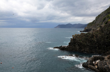 Cliffs along the Mediterranean sea in Cinque Terre, Italy.