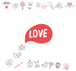 Collection of hand drawn Valentine day doodle. Valentine's day special pack design elements sets. Perfect for invitation cards and page decoration. Vector illustration.