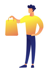 Male customer standing with shopping bag vector illustration