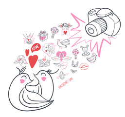 Collection of hand drawn Valentine day doodle. Valentine's day special pack design elements sets. Perfect for invitation cards and page decoration. Vector illustration.