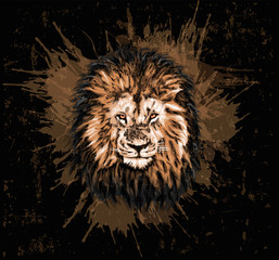 Lion. Realistic vector illustration. Grunge art