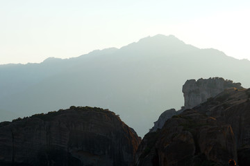Fototapeta na wymiar The rocky formations at sunset in Meteora always create effects of lightning