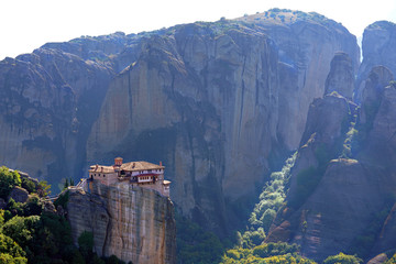 Beautiful light effect at dawn on the rock formations and monasteries of Meteora