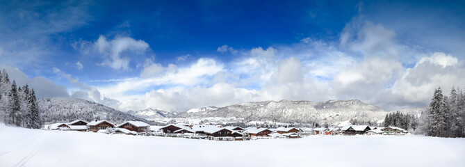 panorama winter landscape reit im winkl, bavaria, alps, chiemgau