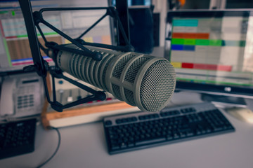 Professional microphone in radio studio