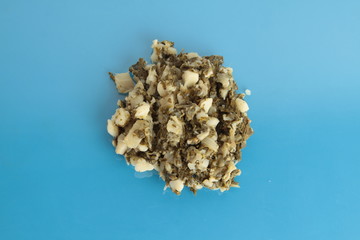 delicious chard with potato on bluebackground