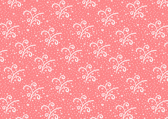 Floral romantic background with abstract plants, hearts and dots