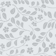 grey seamless pattern with floral branches - vector decorative background