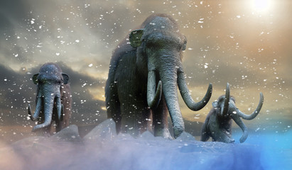 herd of mammoths in the wild render 3d