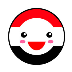 Kawaii Yemen flag smile. Flat style. Cute cartoon isolated fun design emoticon face. Vector art anime illustration for celebration holiday decoration element. Business card with template icon.