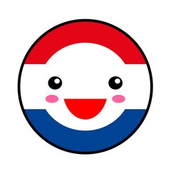 Kawaii Netherlands flag smile. Flat style. Cute cartoon isolated fun design emoticon face. Vector art anime illustration for celebration holiday decoration element. Business card with template icon.
