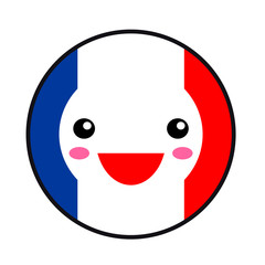 Kawaii French flag smile. Flat style. Cute cartoon isolated fun design emoticon face. Vector art anime illustration for celebration holiday decoration element. Business card with template icon.