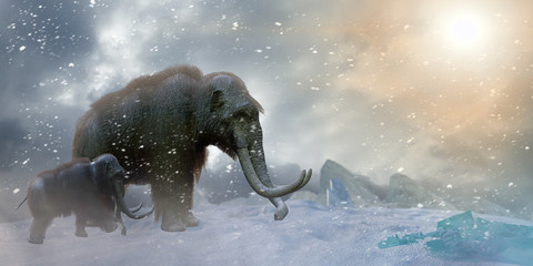 herd of mammoths in the wild render 3d - obrazy, fototapety, plakaty