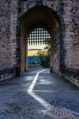 Fototapeta na wymiar Gate at the Medieval Bridge of Besalu (Catalonia, Spain)