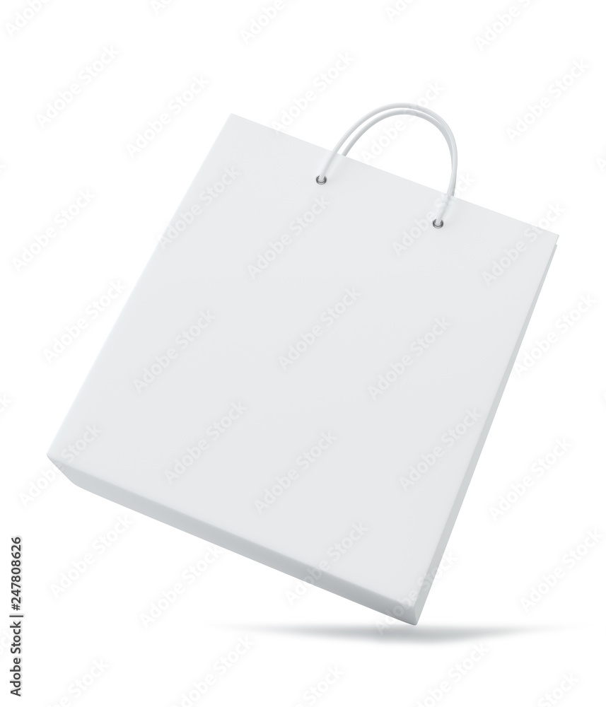 Poster close up of a white paper bag on white background with clipping path. isolated on white background. 