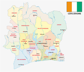 ivory coast administrative and political vector map with flag