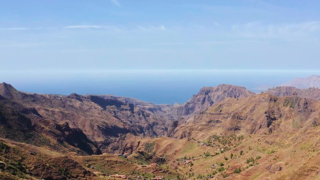 4K  UHD aerial view of Serra Malagueta natural parc in Santiago island in Cape Verde - Cabo Verde